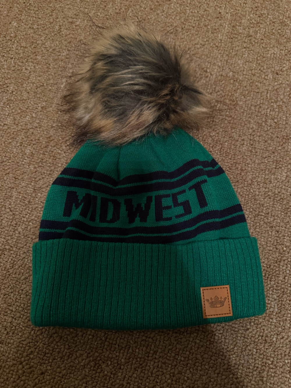 Green Midwest Pom Beanie Hat